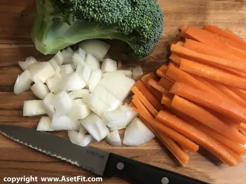 Cutting veggies up for meal preperation.