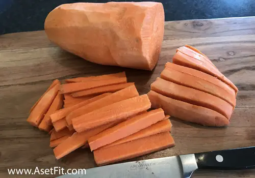 Cutting sweet potato
